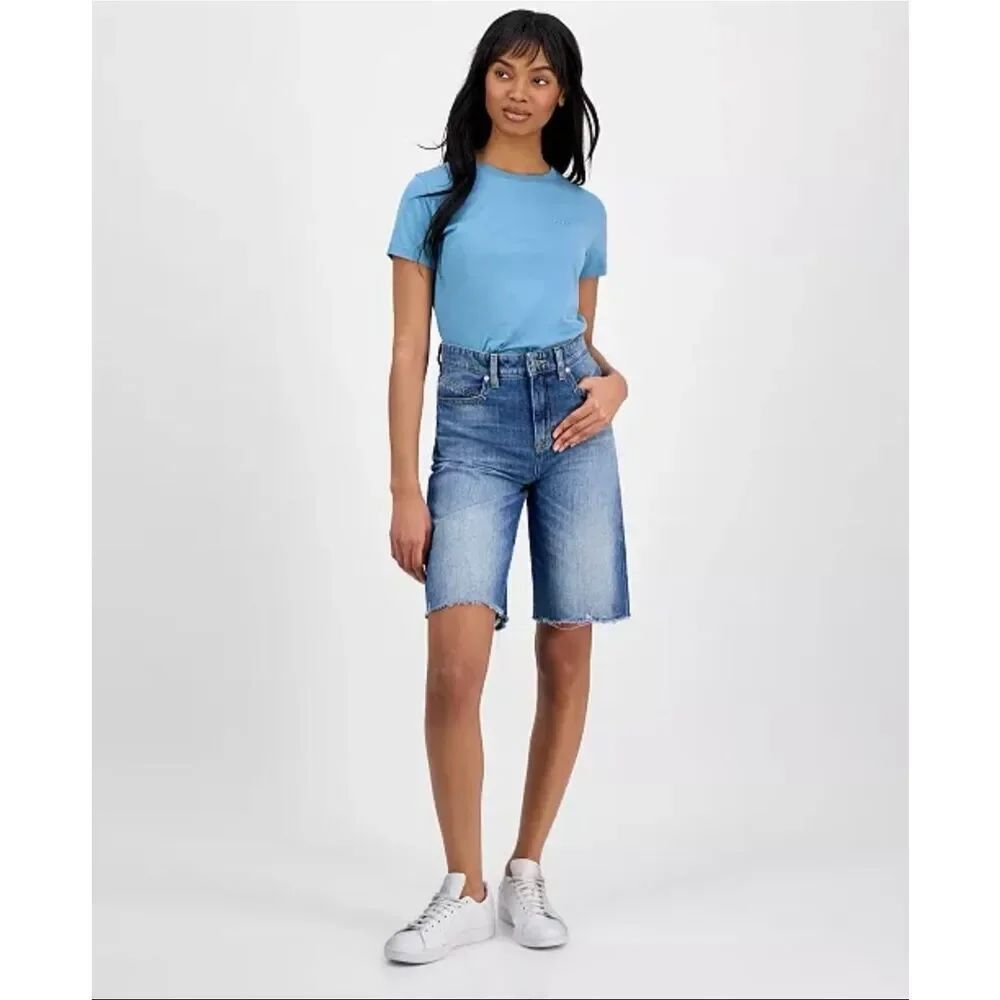 HUGO BOSS Orange High-Rise Raw-Edge Slouchy Jorts Shorts Denim Light Wash 25